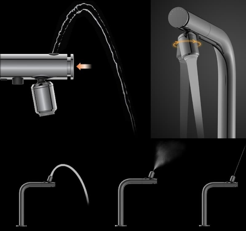 Innovador rociador extraíble de 3 funciones para grifo de baño.